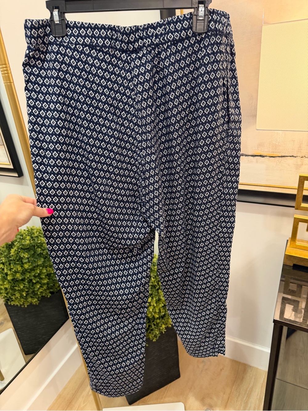 H&M Navy and White Printed Wide-Leg Trousers - Picture 2 of 3